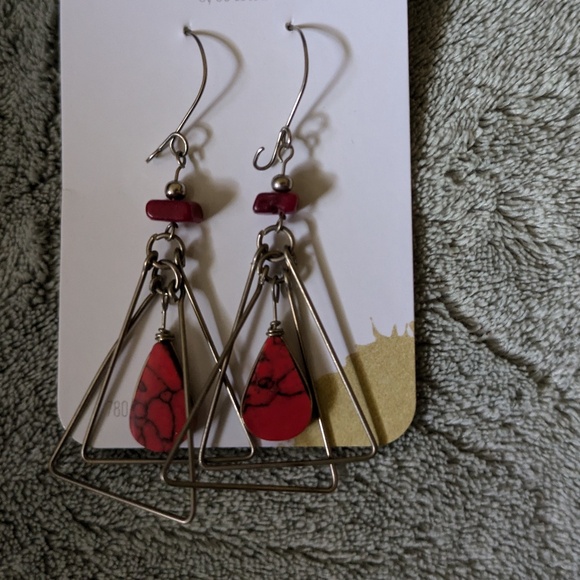 Handmade Red Tagua Triangle Earring - Picture 1 of 2